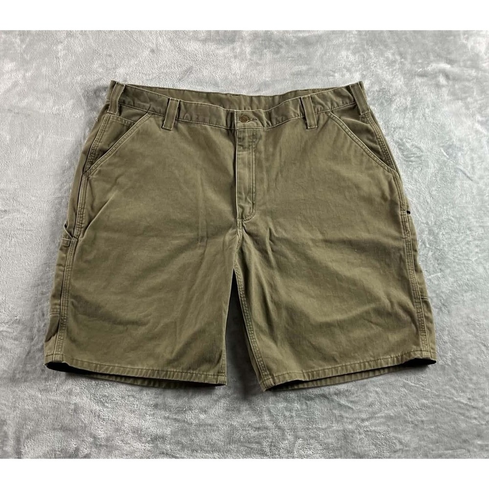 Carhartt Shorts Mens 42 Green Canvas Relaxed Fit Workwear Carpenter 9" Inseam